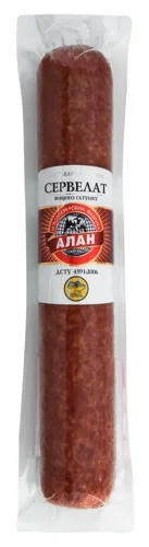 Ковбаса Сервелат Алан варено-копчена м'ясна 0.35кг