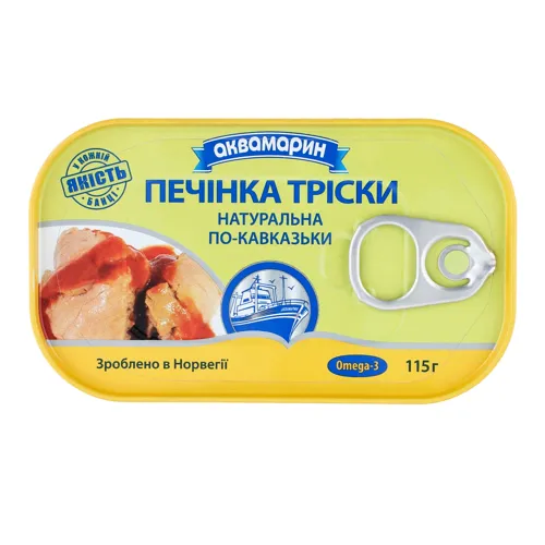 Печінка тріски натуральна По-кавказьки Аквамарин з/б 115г