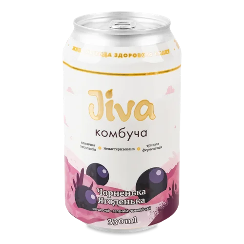 Напій Безалкогольний Слабогазований Соковий Комбуча Чорненька Ягоденька Jiva, з/б 330мл