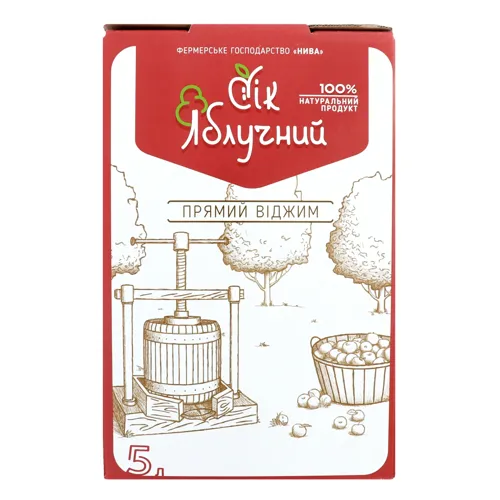 Сік яблучний пастеризований прямий віджим Нива 5л