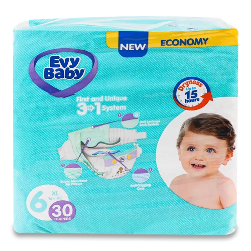 Підгузки Дитячі XL 16кг+ Evy Baby 30шт, в/ґ