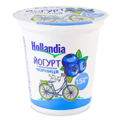 Йогурт Пастеризований 1.5% З Наповнювачем Чорниця Hollandia, ст 260г