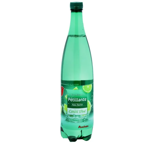 Вода мінеральна Auchan Лайм без цукру сильногазована 1л