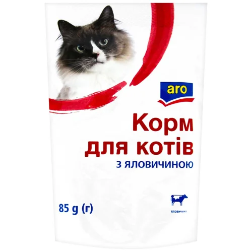 Корм вологий Аro з яловичиною для дорослих котів 85г