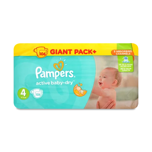 Підгузки Дитячі Pampers Active Baby-Dry Maxi, В/ґ, 7-14 кг, Мала Мега Упаковка, 106 шт