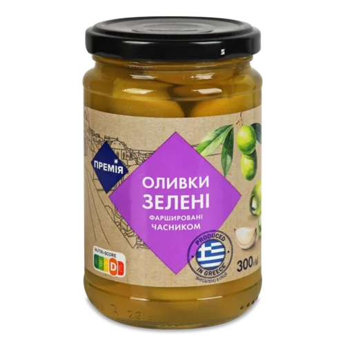Оливки «Премія»® зелені фаршировані часником