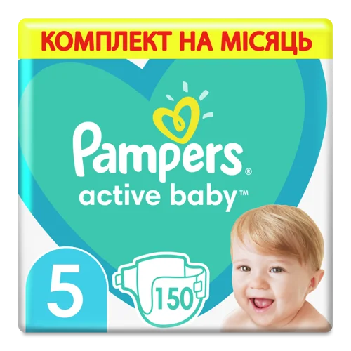 Памперс Актив Бебі Размер 5, Вологі Подгузники, 150 шт, 11-16 кг