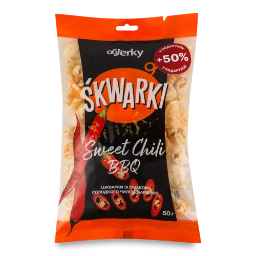 Шкварки Sweet Chili BBQ Оброблені Jerky м/у, 50г