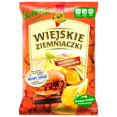 Чипси Wiejskie Ziemniaczki картопляні зі смаком м'яса - рвана свинина 130г