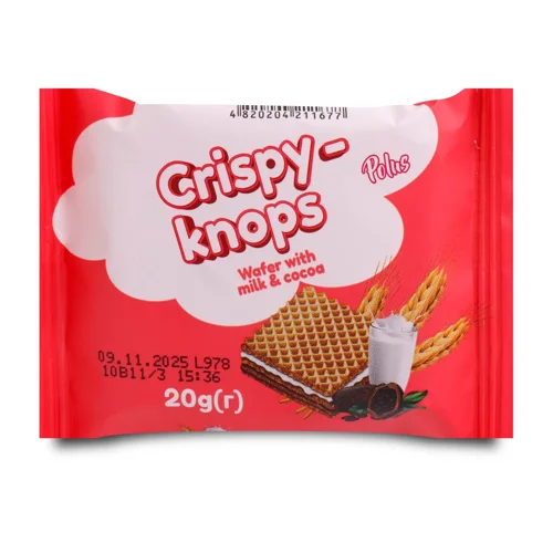 Вафлі Polus Crispy-knops з молочн та какао начинк