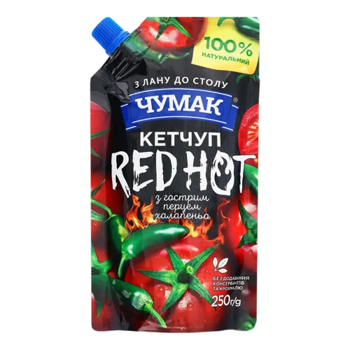 Кетчуп з гострим перцем халапеньо Red Hot Чумак д/п 250г