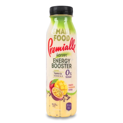 Йогурт 1.3% з Підсолоджувачем, Вітамінами, Манго-Маракуйя, Кіноа, Energy Booster, Smart Food, Пластикова Пляшка 290г