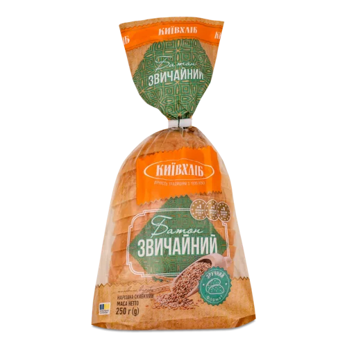 Хліб Батон Половинка В Нарізці Звичайний Київхліб, 250г