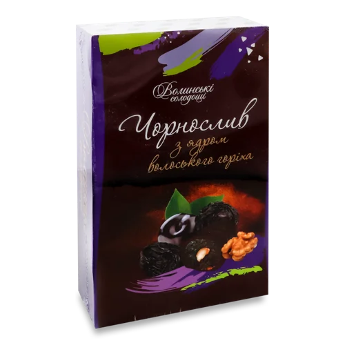 Цукерки Глазуровані Конфітюр Чорнослив з Ядром Волоського Горіха Волинські Солодощі к/у, 0.4кг