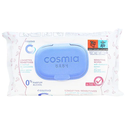 Серветки Cosmia дитячі для чутливої шкіри з екстрактом ромашки 56шт