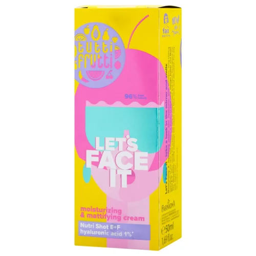 Крем для обличчя Farmona Tutti Frutti Let's Face It зволожуючий і матуючий з гіалуроновою кислотою 1% + Nutri Shot E+F 50мл