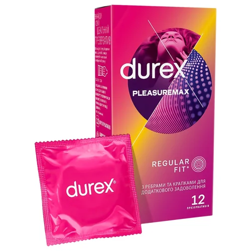 Презервативи Durex Pleasuremax латексні з силіконовою змазкою з ребрами та крапками 12шт