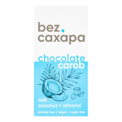 Шоколад молочний з керобу Соconut+almond без цукру 90г