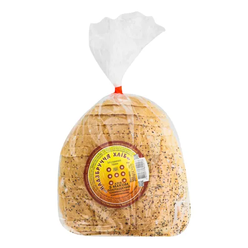 Хліб половинка в нарізці покращений подовий з маком Надзбруччя хліб м/у 300г