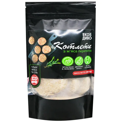 Котлети Екодиво класичні з перепелиного м'яса заморожені 300г