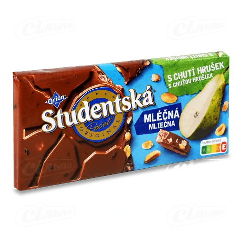 Шоколад молочний Studentska з арахісом, шматочками желе та груші, 170г