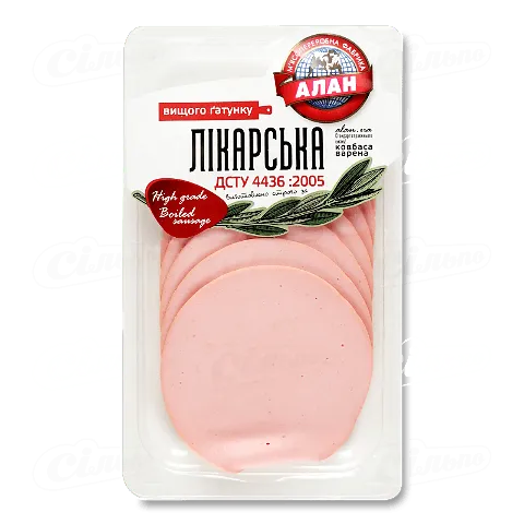Ковбаса Алан ЛІкарська варена нарізана 100г
