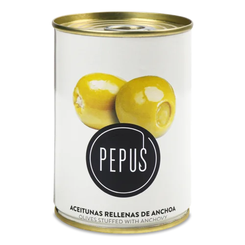 Оливки Фаршировані Анчоусами, в/ґ, з/б 200г