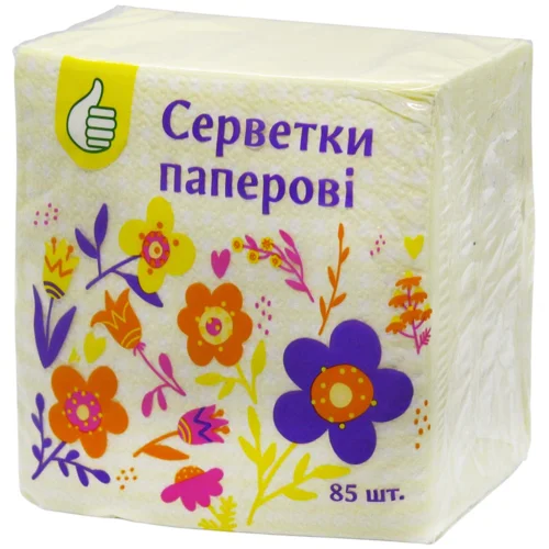 Серветки Auchan паперові одношарові жовті 24x24см 85шт