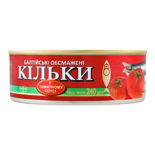 Кільки балтійські обсмажені в томатному соусі Рижское золото з/б 240г