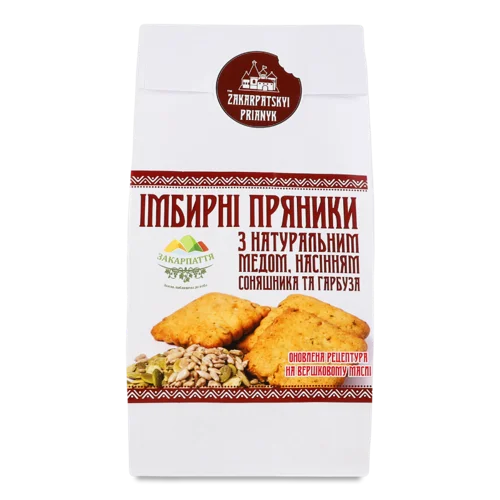 Пряники Імбирні З Натуральним Медом, Насінням Соняшника Та Гарбузом, в/ґ, м/у 0.18кг