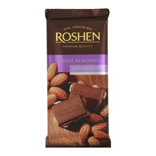 Шоколад Roshen молочний з цілим мигдалем 90г х21