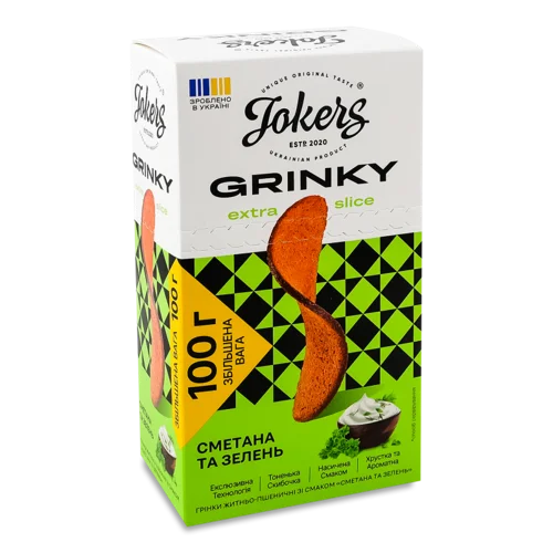 Грінки Житньо-Пшеничні З Сметаною Та Зеленью Extra Slice Jokers к/у, 100г