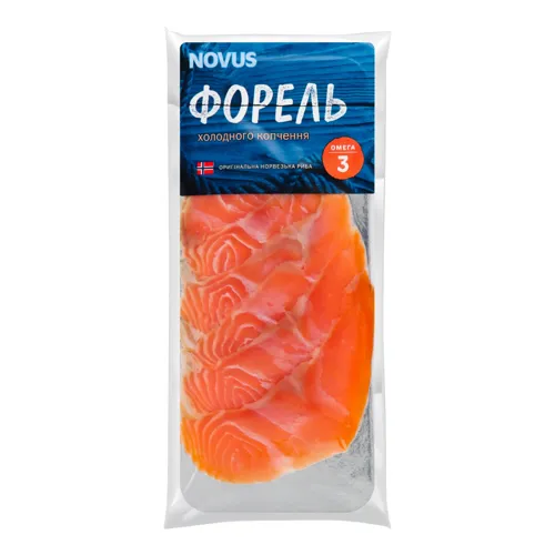 Форель скибочки Novus холодного копчення вищого ґатунку 90г