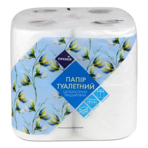 Папір туалетний «Премія» білий, 3-шаровий, 8 шт.