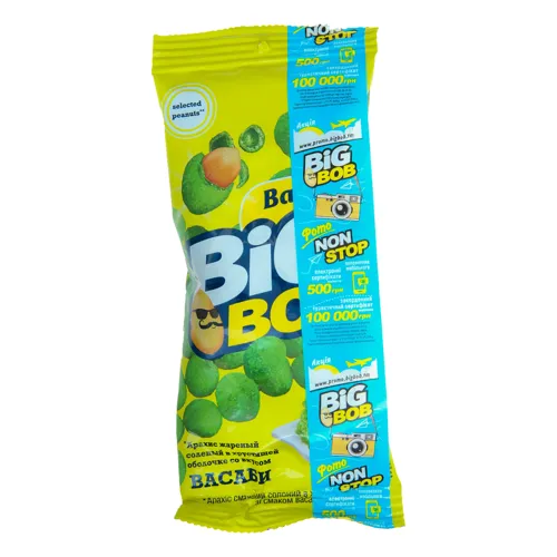 Арахіс смажений солоний в хрусткій оболонці зі смаком васабі Big Bob м/у 60г