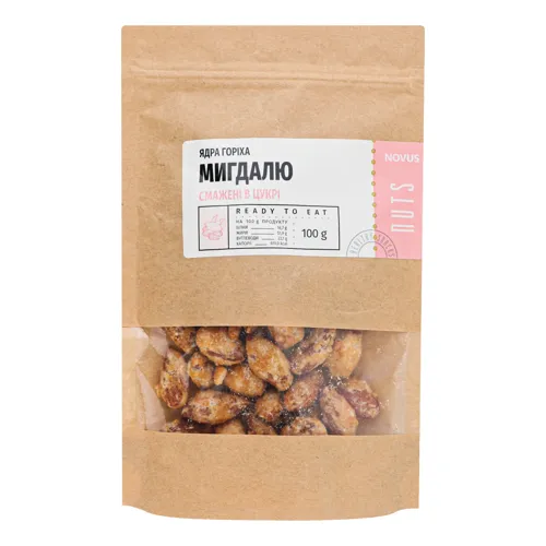 Ядра горіха мигдалю смажені в цукрі Novus д/п 100г