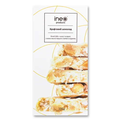 Шоколад Крафтовий Білий 32% З Кокосом Та Арахісом, к/у 100г