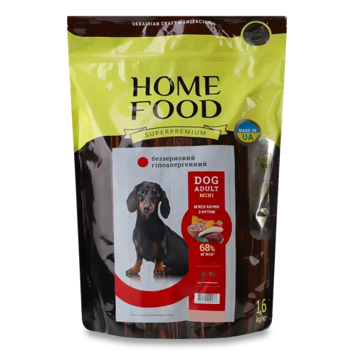 Корм Сухий Беззерновий Гіпоалергенний М'ясо Качки З Нутом Mini Adult Superpremium Home Food, д/п 1.6кг