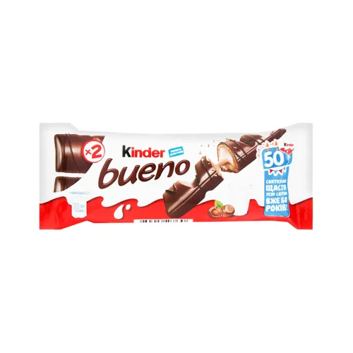 Вафлі, покриті молочним шоколадом, з молочно-горіховою начинкою "KINDER BUENO", 43г (2 х 21,5г)