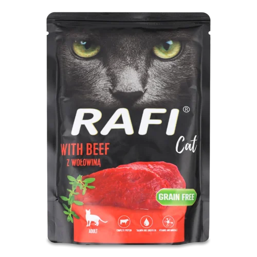Вологий Повнораціонний Корм Для Дорослих Котів З Яловичиною Rafi, з/б, 300г
