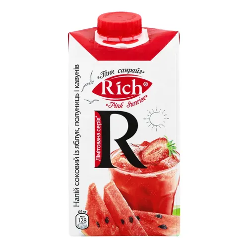 Напій соковмісний неосвітлений із яблук, полуниць і кавунів Rich т/п 0.5л