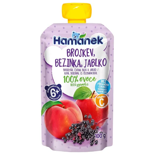 Пюре Hamanek Яблуко персик та бузина 100г