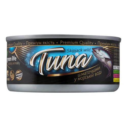 Тунець шматочками в морській воді Tuna Green life з/б 160г