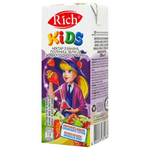 Нектар Rich Kids банан полуниця яблуко з м'якоттю 200мл