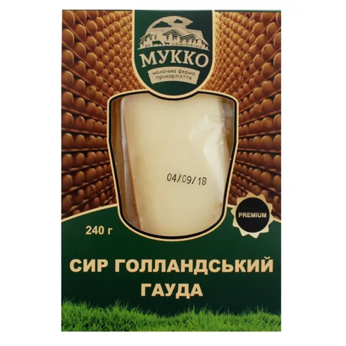 Сир 54% голландський Гауда Мукко картонна упаковка 240г