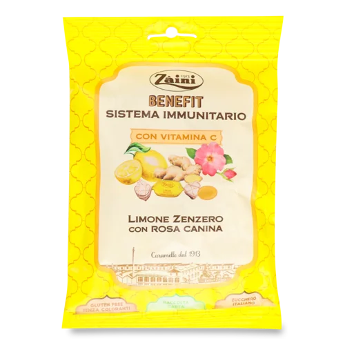 Льодяники Zaini Вищого Ґатунку Смак Лимону-Імбиру-Плодів Шипшини, 100г