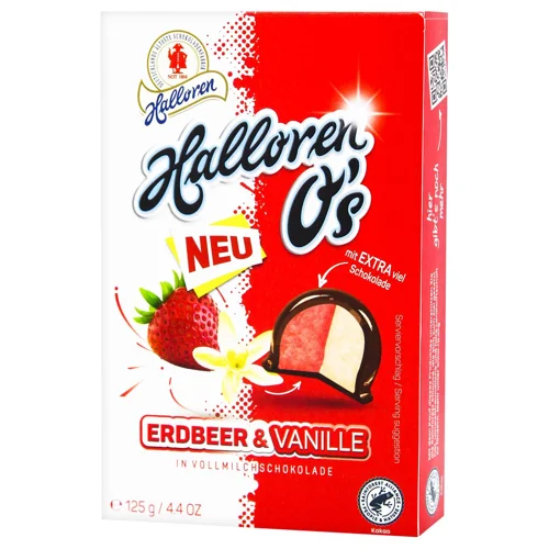 Цукерки Halloren Kugeln шоколадні полуниця та вершки 125г