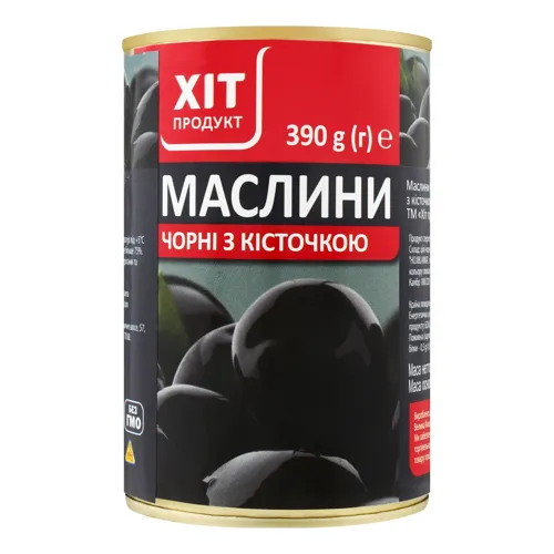 Маслини чорні з кісточкою Хіт продукт у скляній банці 425мл