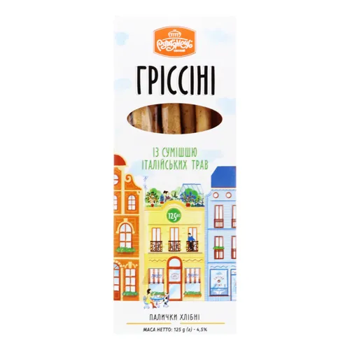 Палички хлібні із сумішшю італійських трав Гріссіні Рум'янець к/у 125г