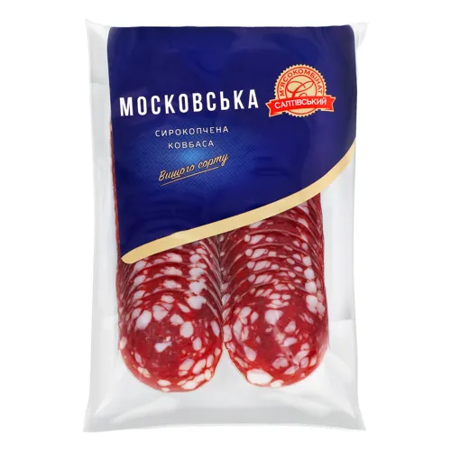 Ковбаса Московська Салтівський м'ясокомбінат сиров'ялена вищого ґатунку 0.08кг